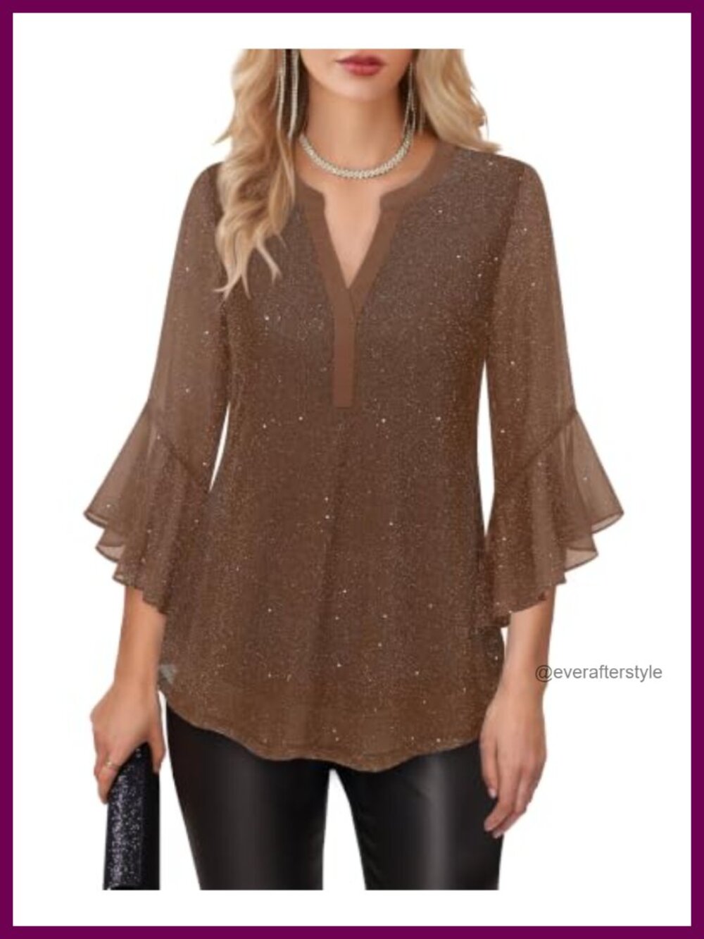 Women's 3/4 Sleeve V Neck Blouse A-Line Dressy Casual Work Top